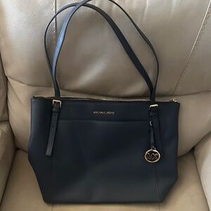 Michael Kors Navy Blue Tote with Gold Accents